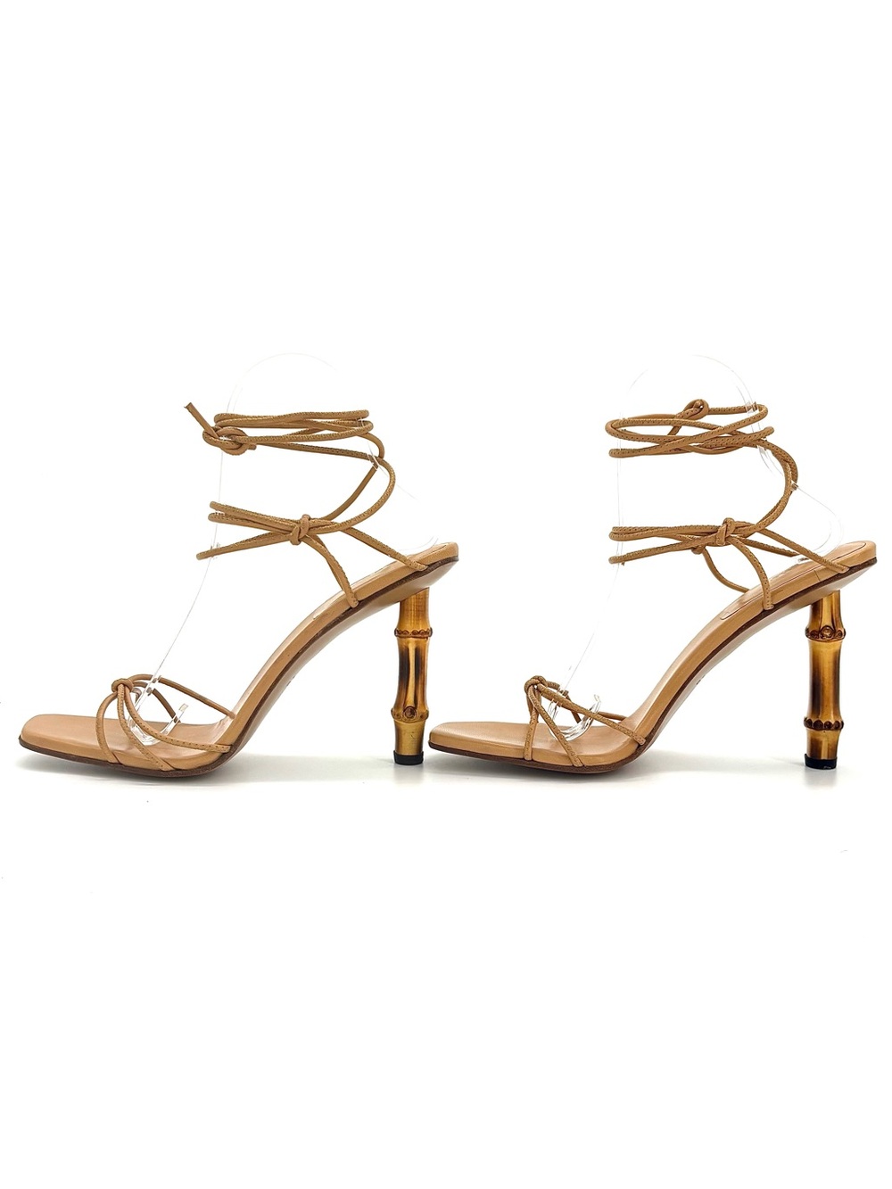Gucci Tom Ford Vintage SS 2002 Beige Bamboo Lace Up High Heel Sandals 9 - Picture 5 of 10
